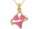 14K Yellow Gold Pink Enameled Bikini Bathing Suit Charm Pendant Necklace with Chain